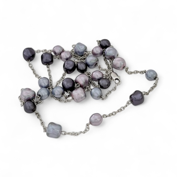 32” Purple|mauve and lavender Baroque pearl Tin Cup Necklace